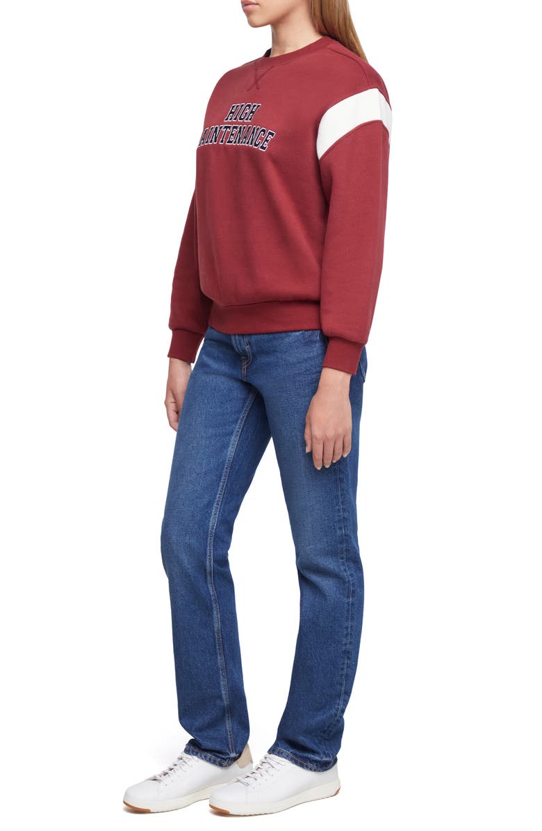 Wildfox High Maintenance Varsity Sweatshirt, Alternate, color, Cabernet