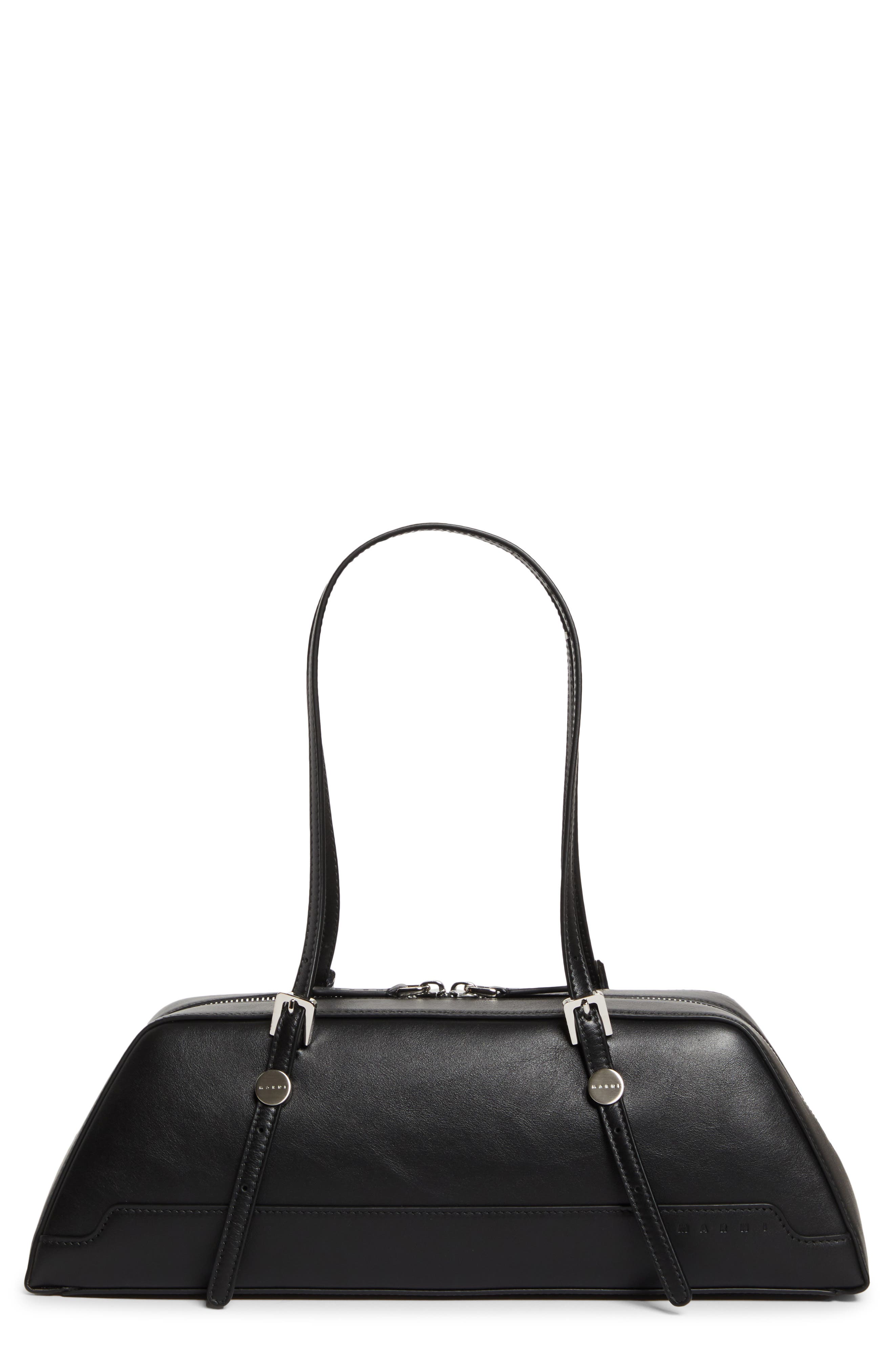 Marni East/West Duffle Leather Shoulder Bag, Main, color, Black