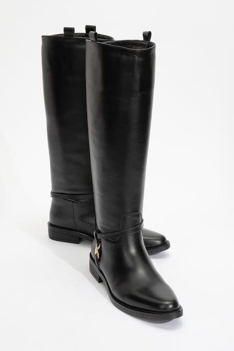 May Leather Knee High Buckle Boot