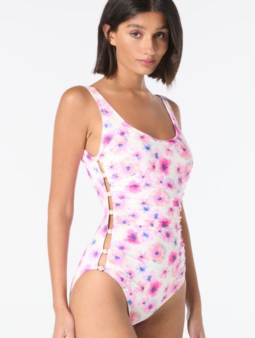 Carmen Marc Valvo Side Bead Scoop Neck One Piece Swimsuit In White