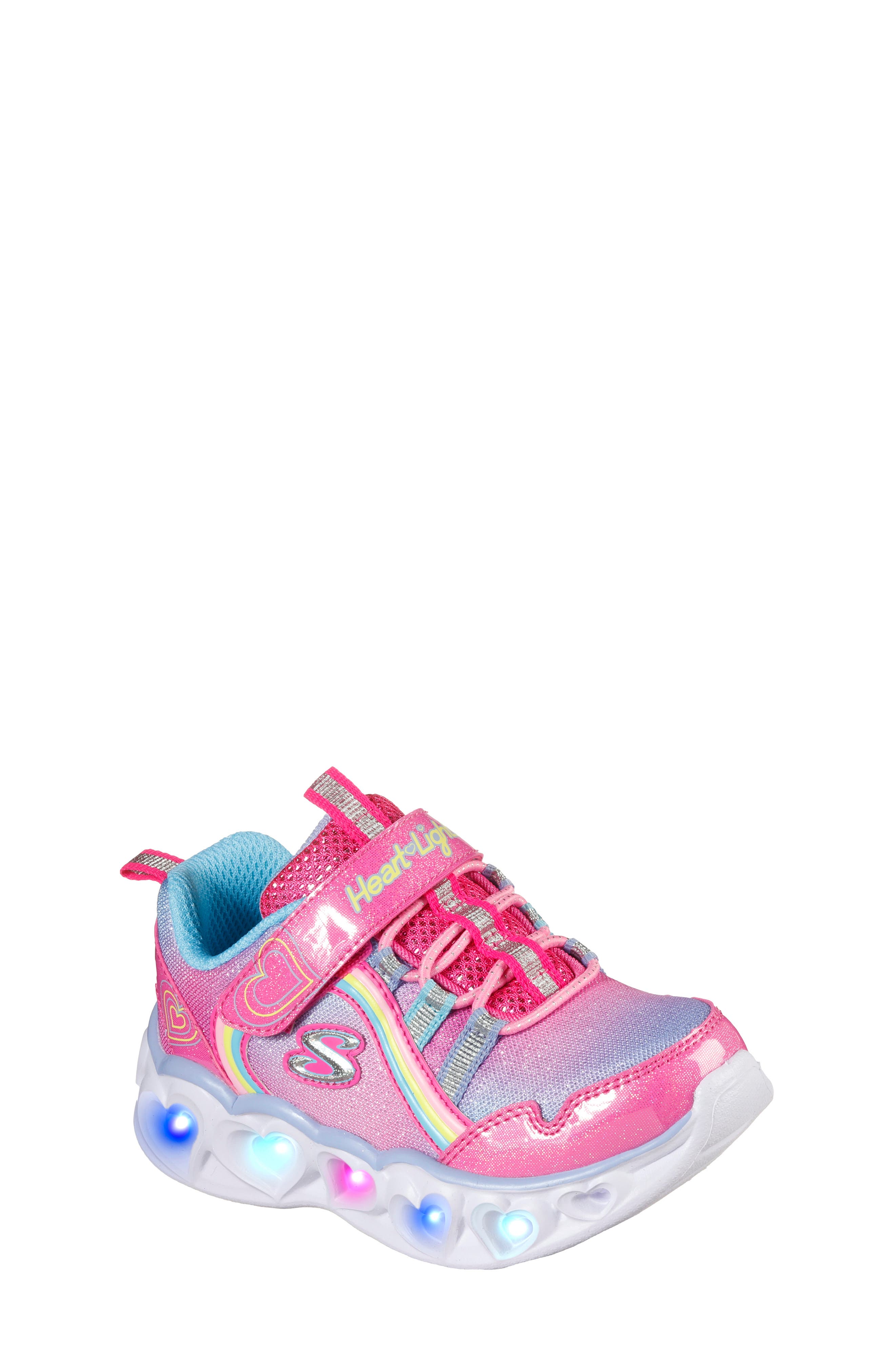 Heart Lights Rainbow Light-Up Sneaker, Main, color, PINK METALLIC