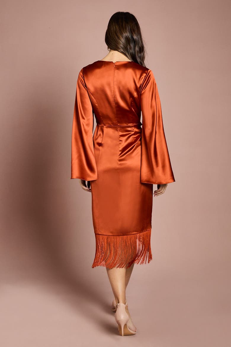 Satin Midi Wrap Dress, Alternate, color, Rust
