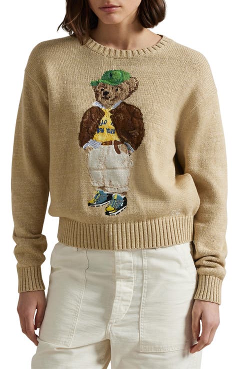 Polo Bear Embroidered Cotton Crewneck Sweater