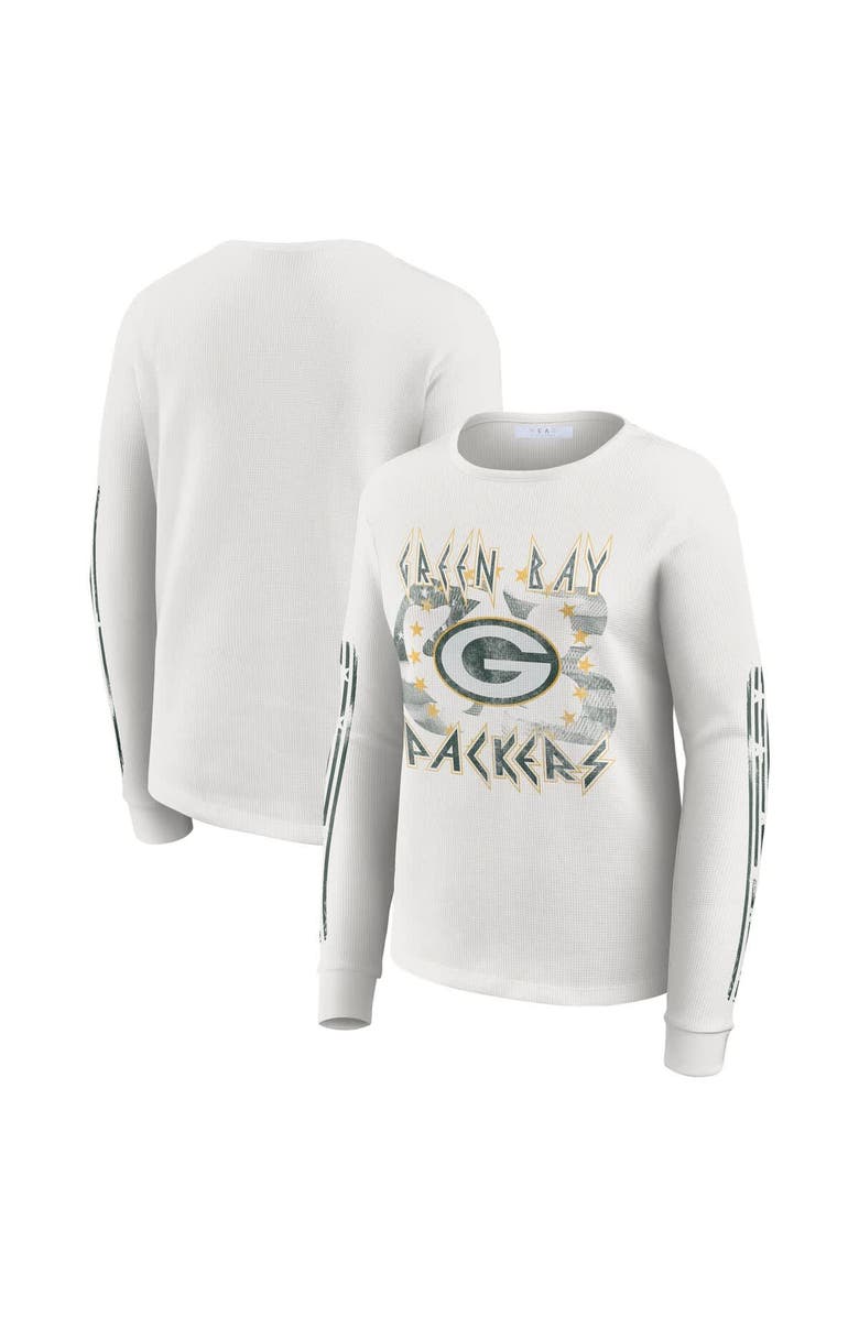 WEAR by Erin Andrews Women's WEAR by Erin Andrews White Green Bay Packers Graphic Waffle Long-Sleeve T-Shirt, Main, color, White