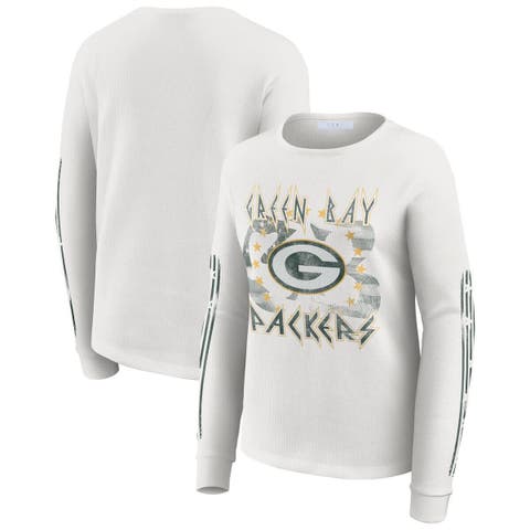 Women's WEAR by Erin Andrews  White Green Bay Packers Graphic Waffle Long-Sleeve T-Shirt