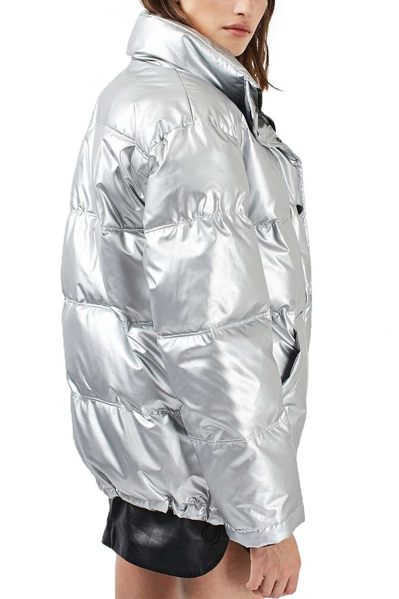 Bianca Metallic Puffer Jacket, Alternate, color, SILVER