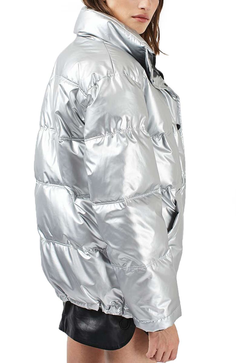 Topshop Bianca Metallic Puffer Jacket, Alternate, color, 
