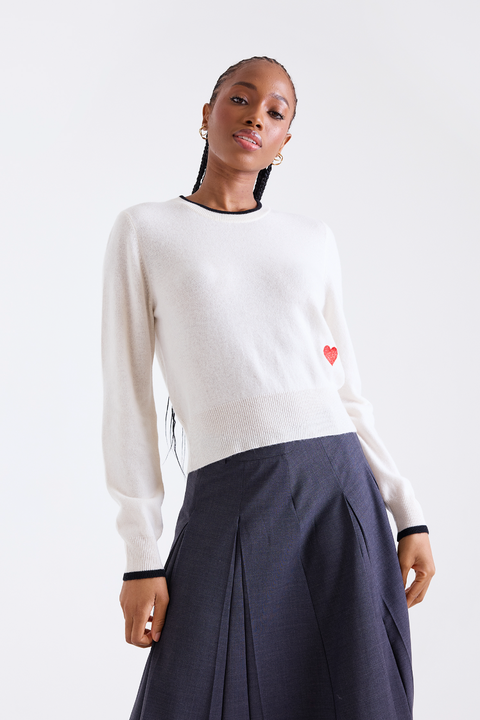 Hearts Crew Neck 100% Cashmere Sweater
