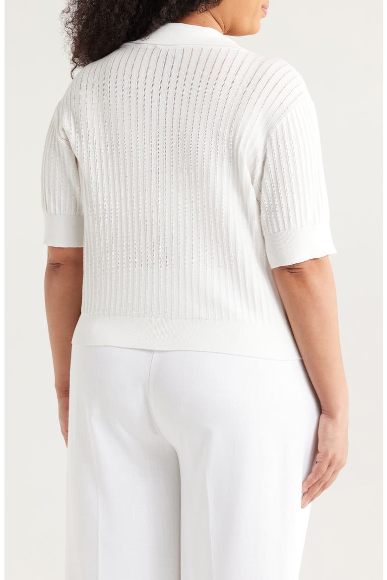 Pointelle Stitch Short Sleeve Cardigan, Alternate, color, WHITE