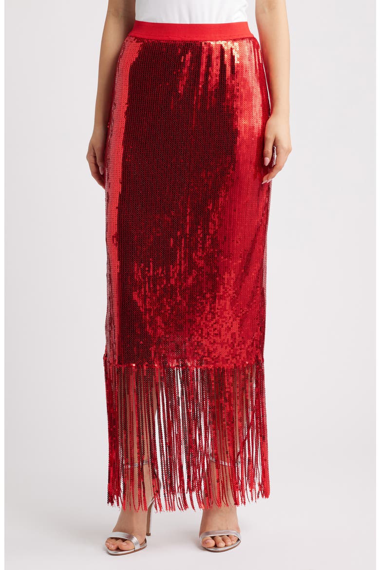 Ihmollia Sequin Fringe Skirt, Main, color, RED