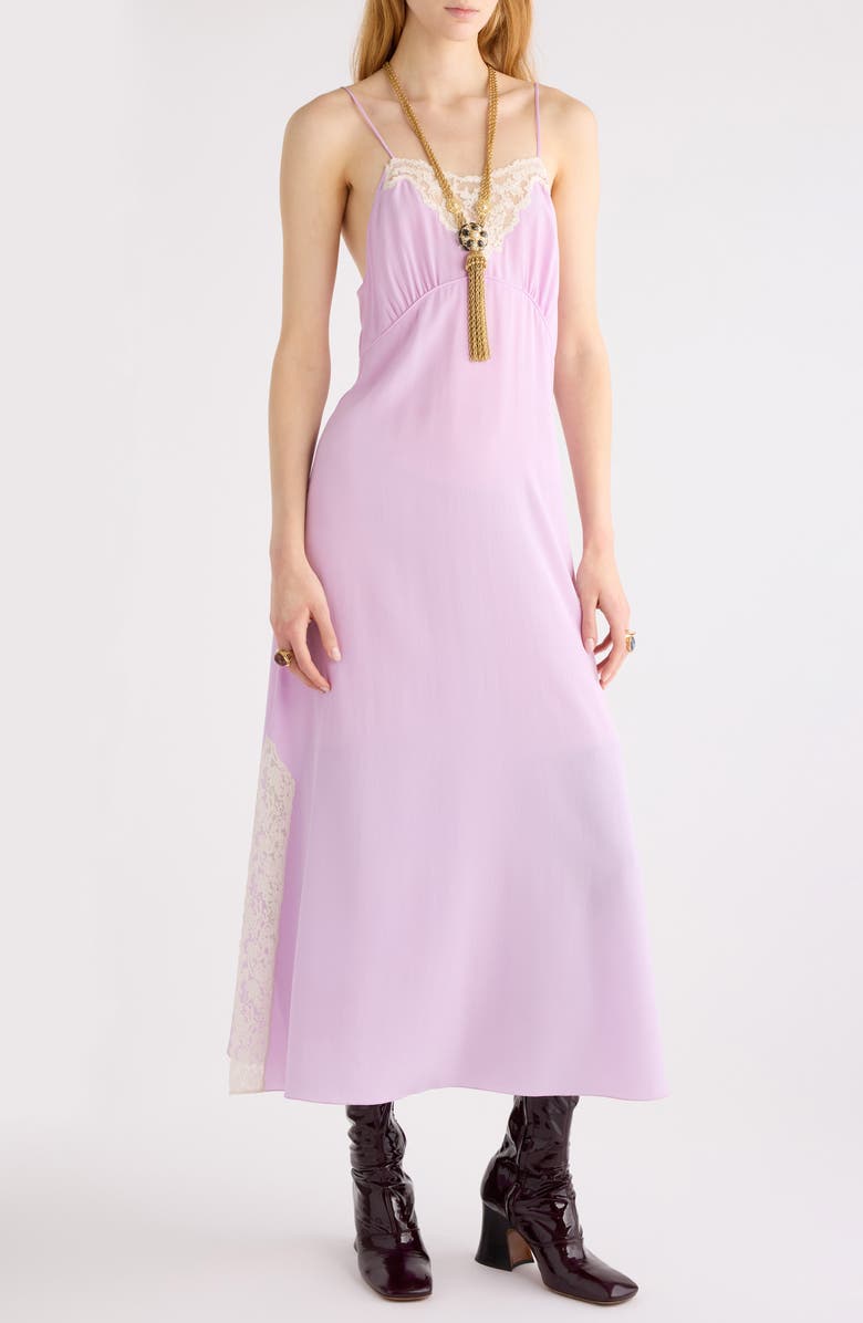 Chloé Lace Trim Organic Silk Crêpe de Chine Slipdress, Alternate, color, Creamy Lilac