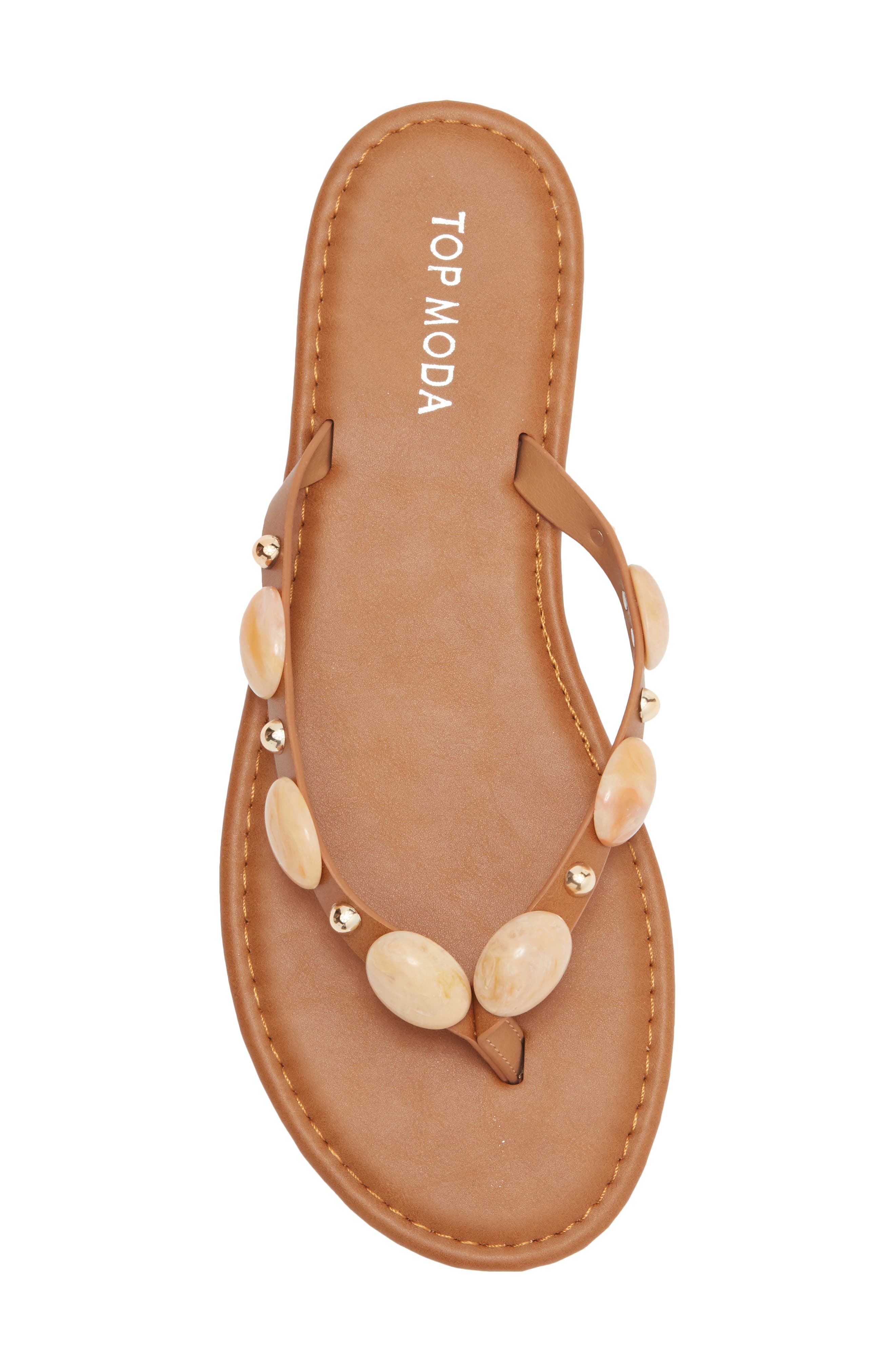 TOP MODA Aria Studded Flip Flop, Alternate, color, Tan Pu