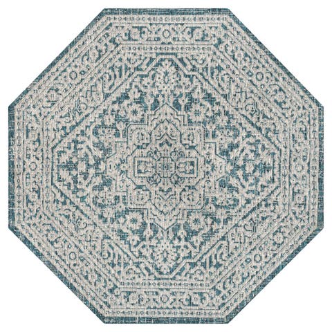 Sinjuri Medallion Textured Weave Octagon Indoor/Outdoor Area Rug
