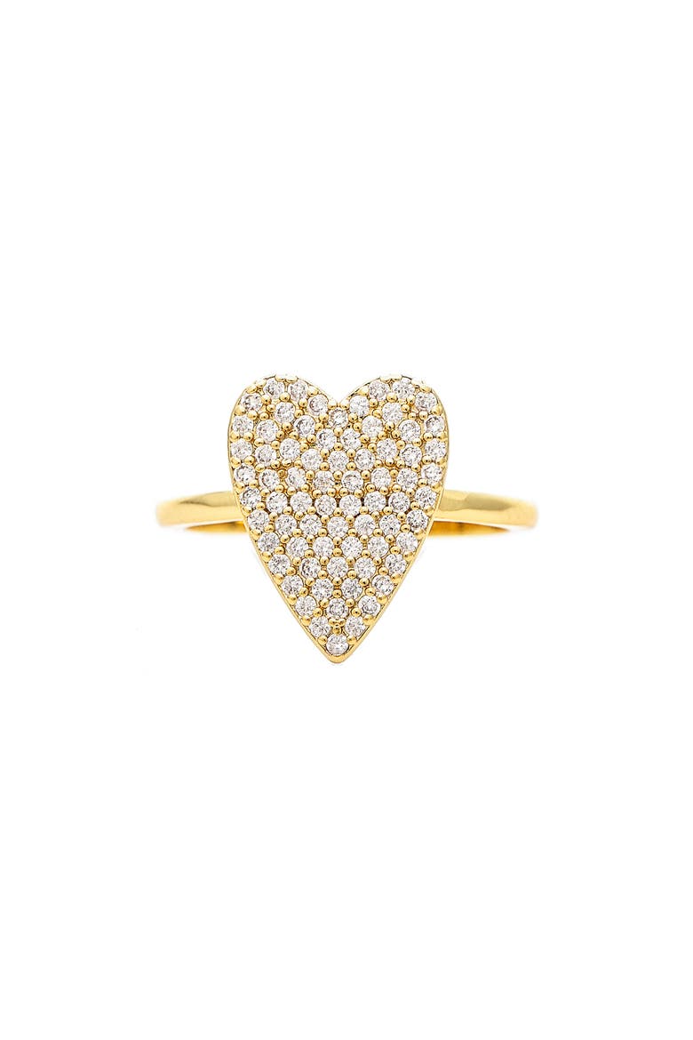 18K Gold Plated Pavé Cubic Zirconia Heart Ring, Main, color, 18K GOLD CLAD