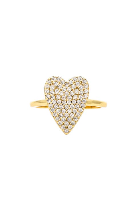 18K Gold Plated Pavé Cubic Zirconia Heart Ring