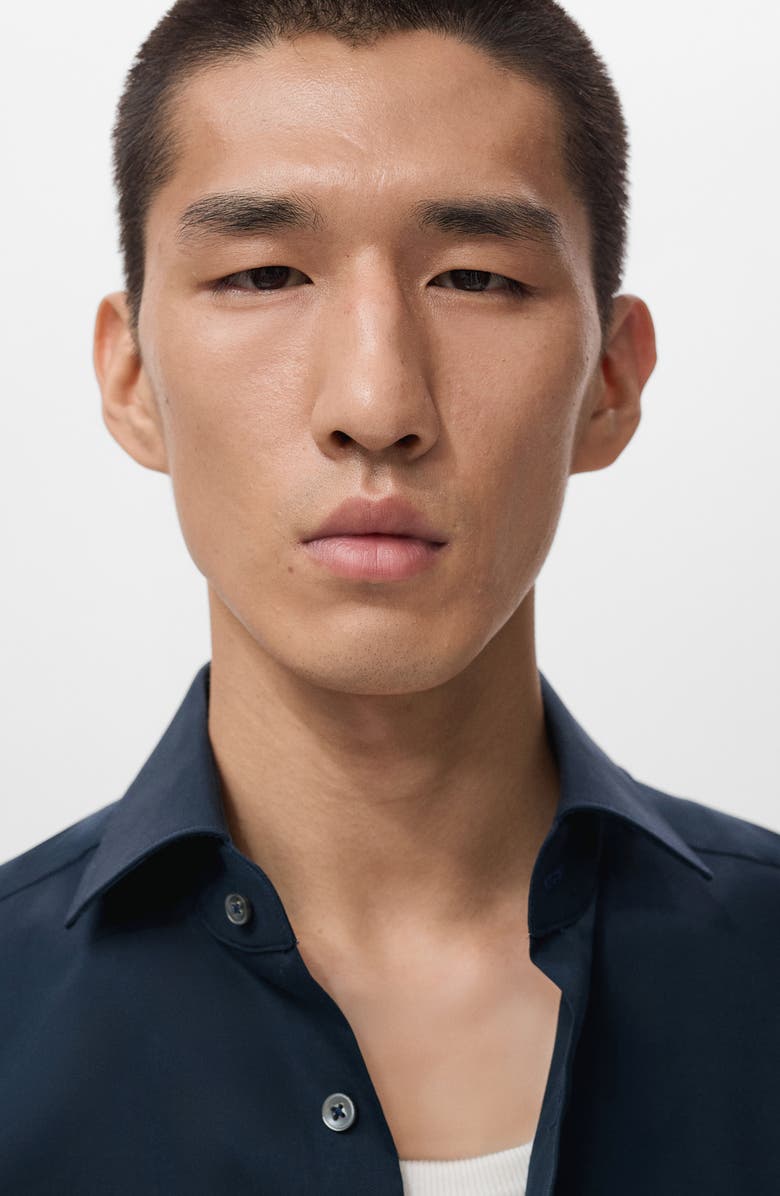 MANGO Regular Fit Cotton Oxford Cloth Button-Up Shirt, Alternate, color, Navy