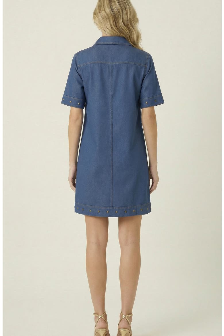 Studded Half-Zip Collared Denim Mini Dress, Alternate, color, Mid-Wash Blue
