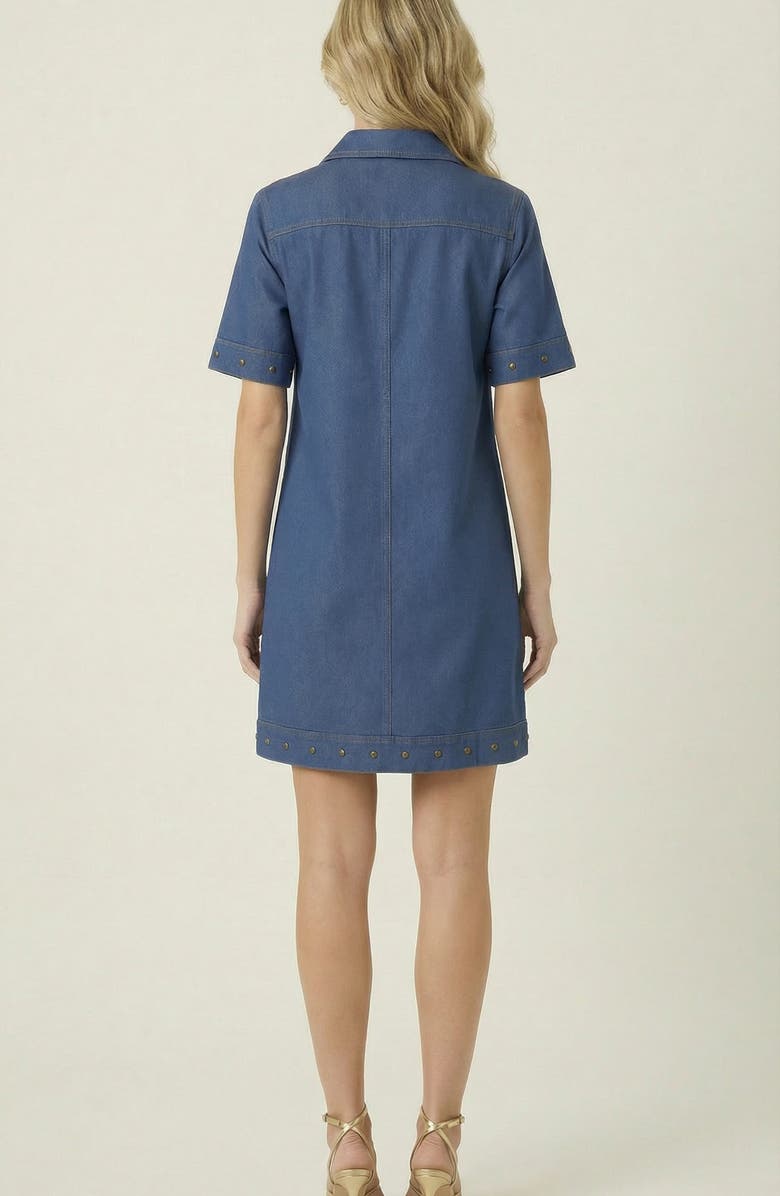 Modenaire Studded Half-Zip Collared Denim Mini Dress, Alternate, color, Mid-Wash Blue