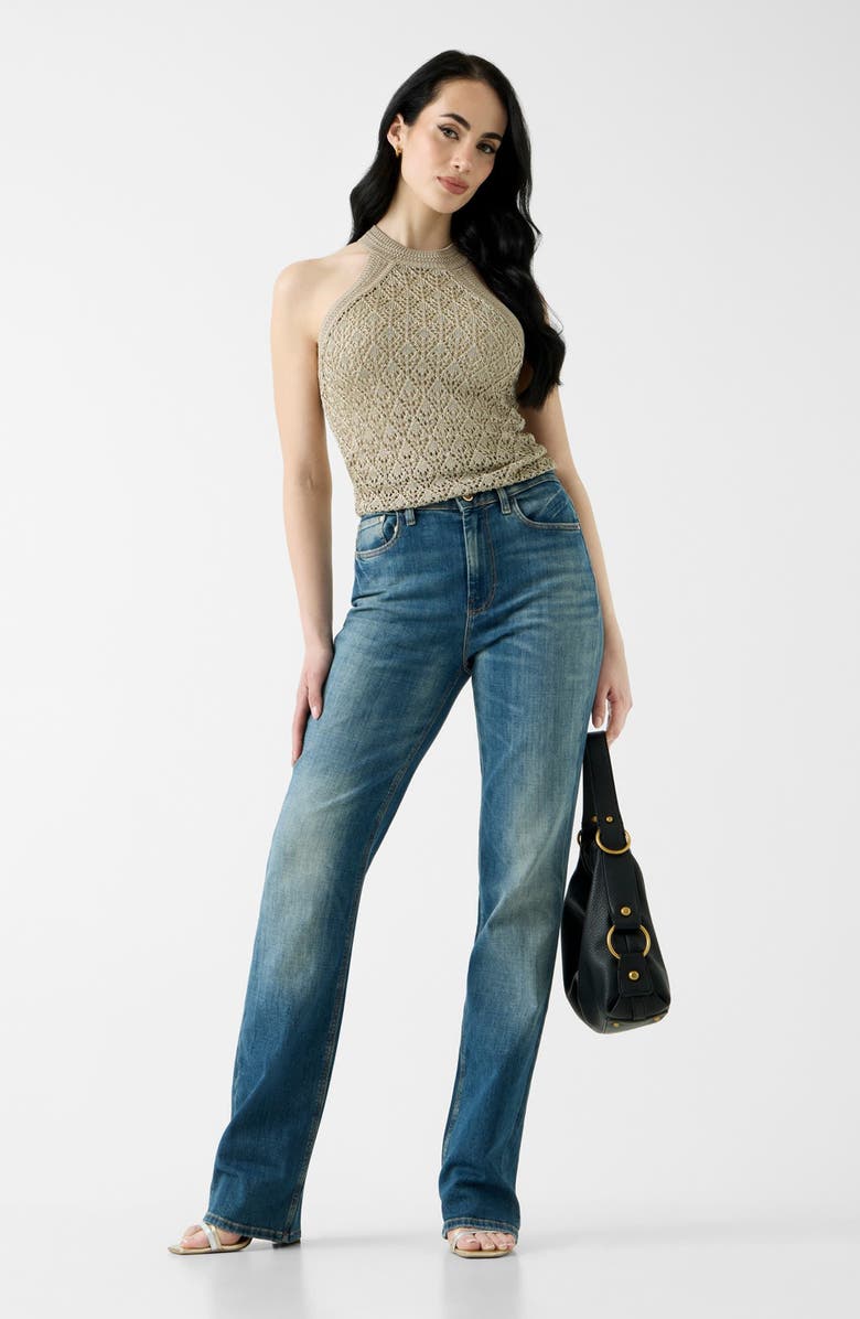 GUESS Serina Metallic Pointelle Top, Alternate, color, Medium Beige