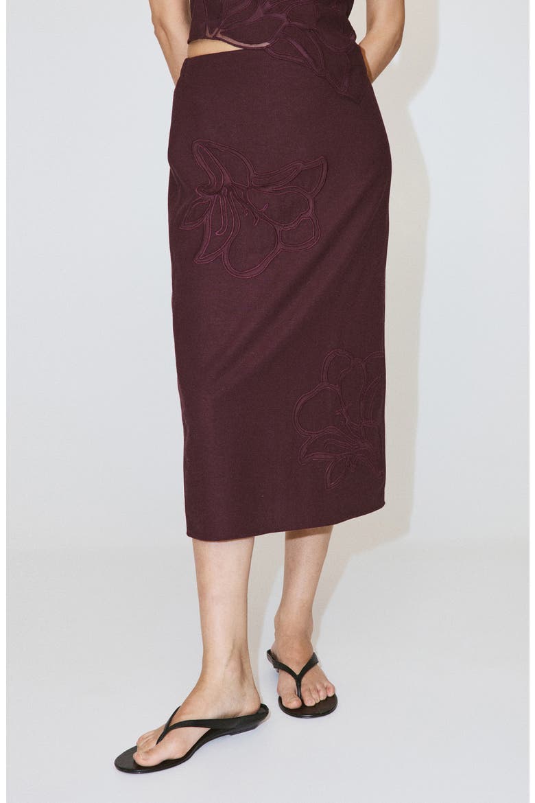 Floral Embroidered Midi Skirt, Main, color, MAROON