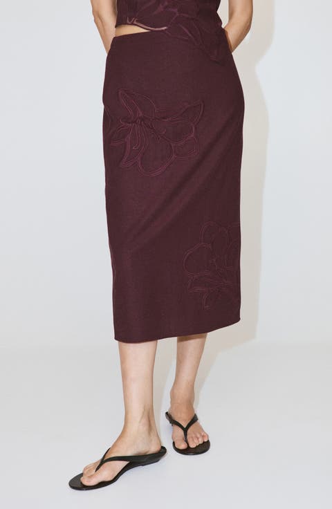 Floral Embroidered Midi Skirt