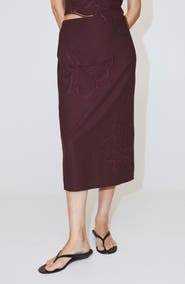 MANGO Floral Embroidered Midi Skirt