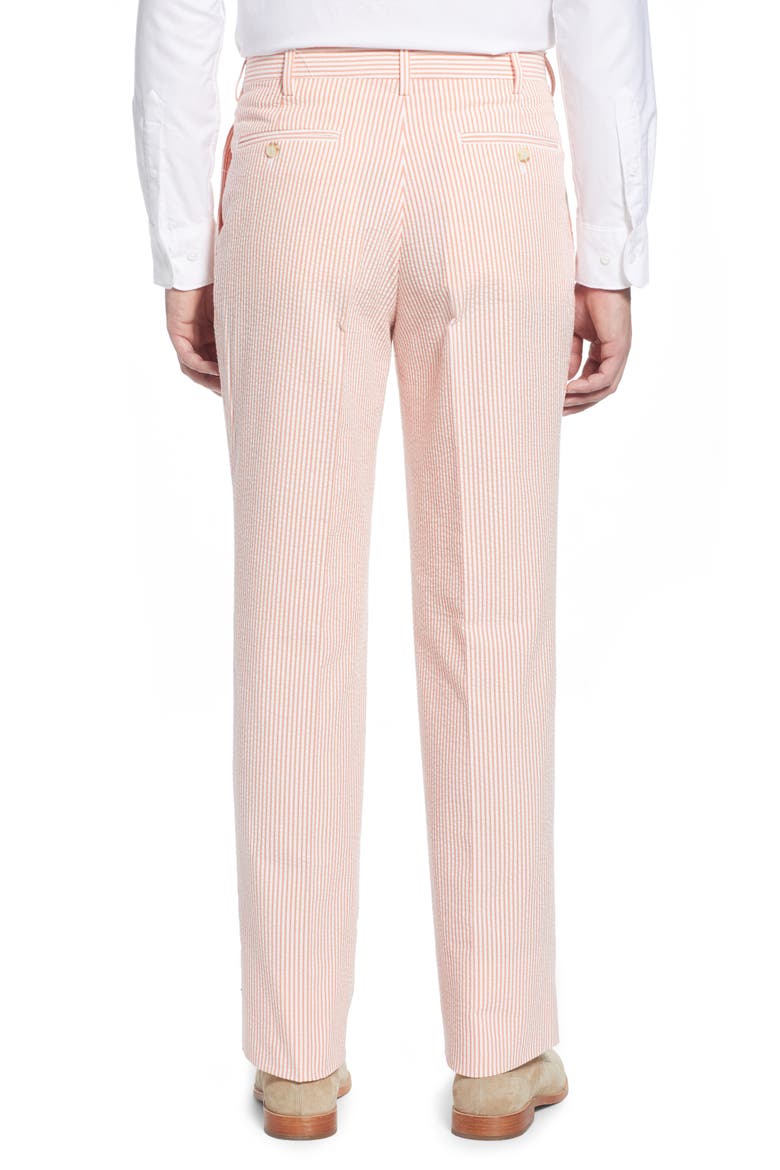 Pleated Seersucker Cotton Dress Pants, Alternate, color, ORANGE