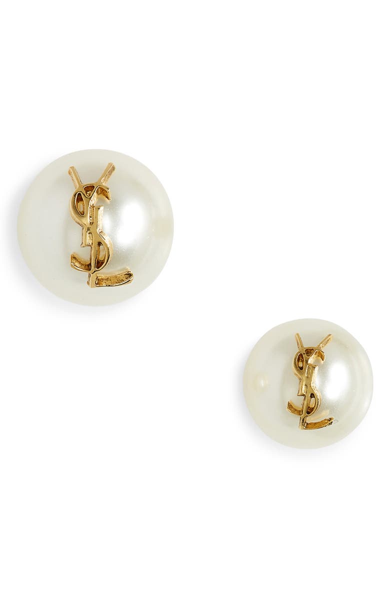 Saint Laurent \YSL Mixed Size Imitation Pearl Stud Earrings, Main, color,