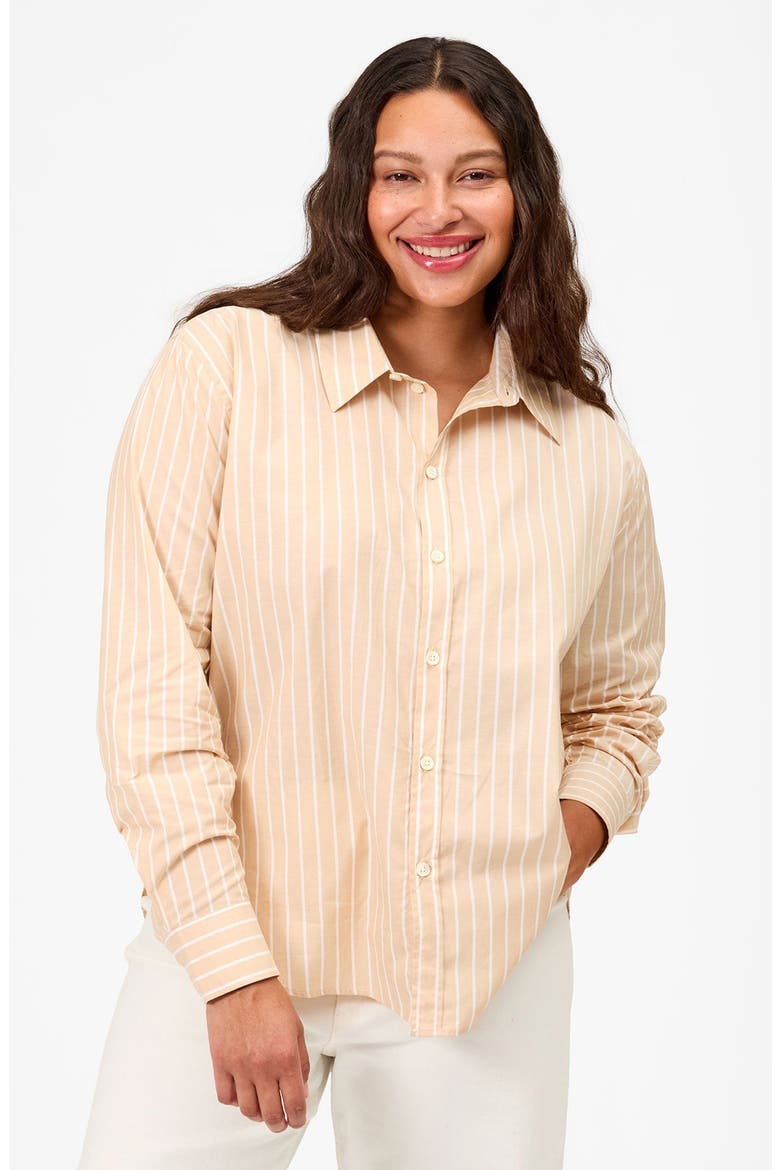 Suzette Cotton & Silk Blend Button-Up Shirt, Alternate, color, SAND/ CREAM