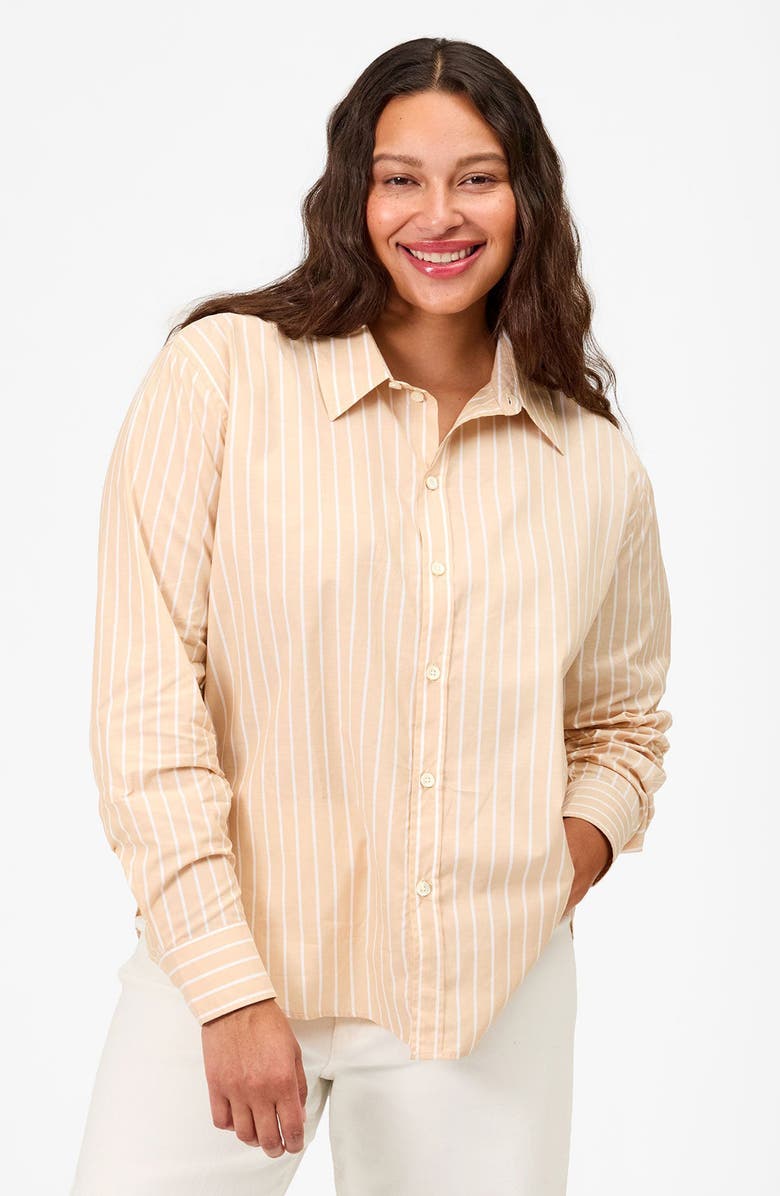 Clare V. Suzette Cotton & Silk Blend Button-Up Shirt, Alternate, color, Sand/ Cream