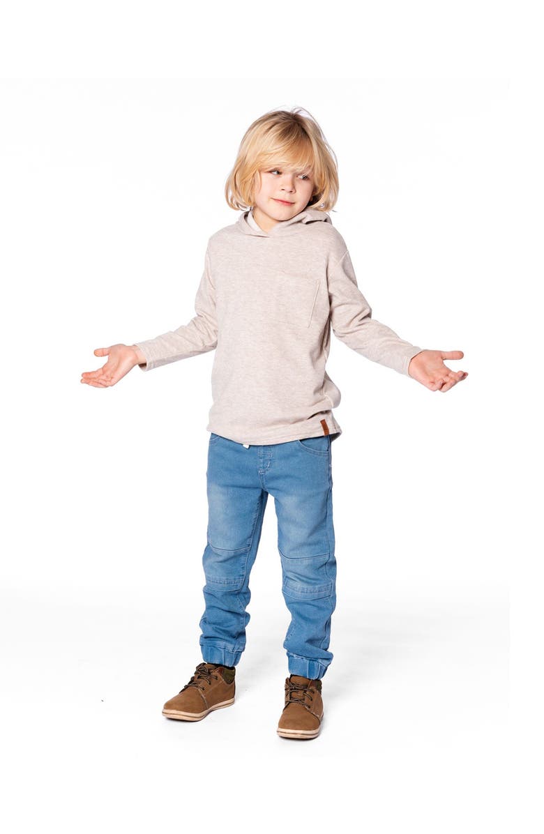 Deux par Deux Long Sleeve Super Soft Brushed Jersey Hooded Tee Heather, Alternate, color, Heather Beige Gray