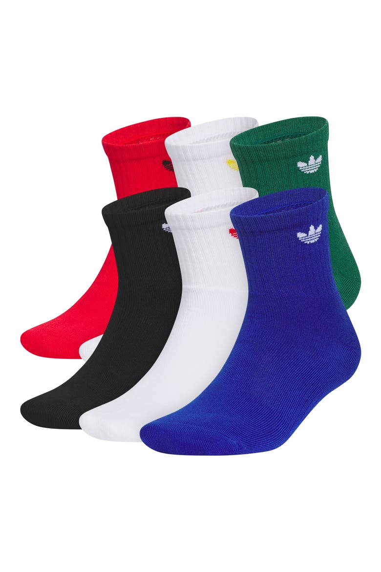 Gender Inclusive Originals Trefoil 6-Pack Quarter Socks, Main, color, SCARLET/ GREEN/ ROYAL BLUE