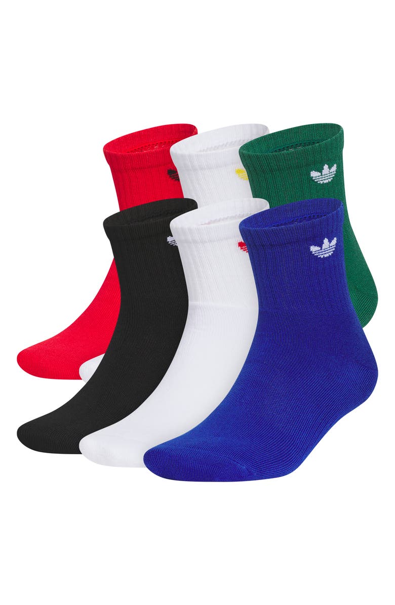 adidas Gender Inclusive Originals Trefoil 6-Pack Quarter Socks, Main, color, Scarlet/ Green/ Royal Blue
