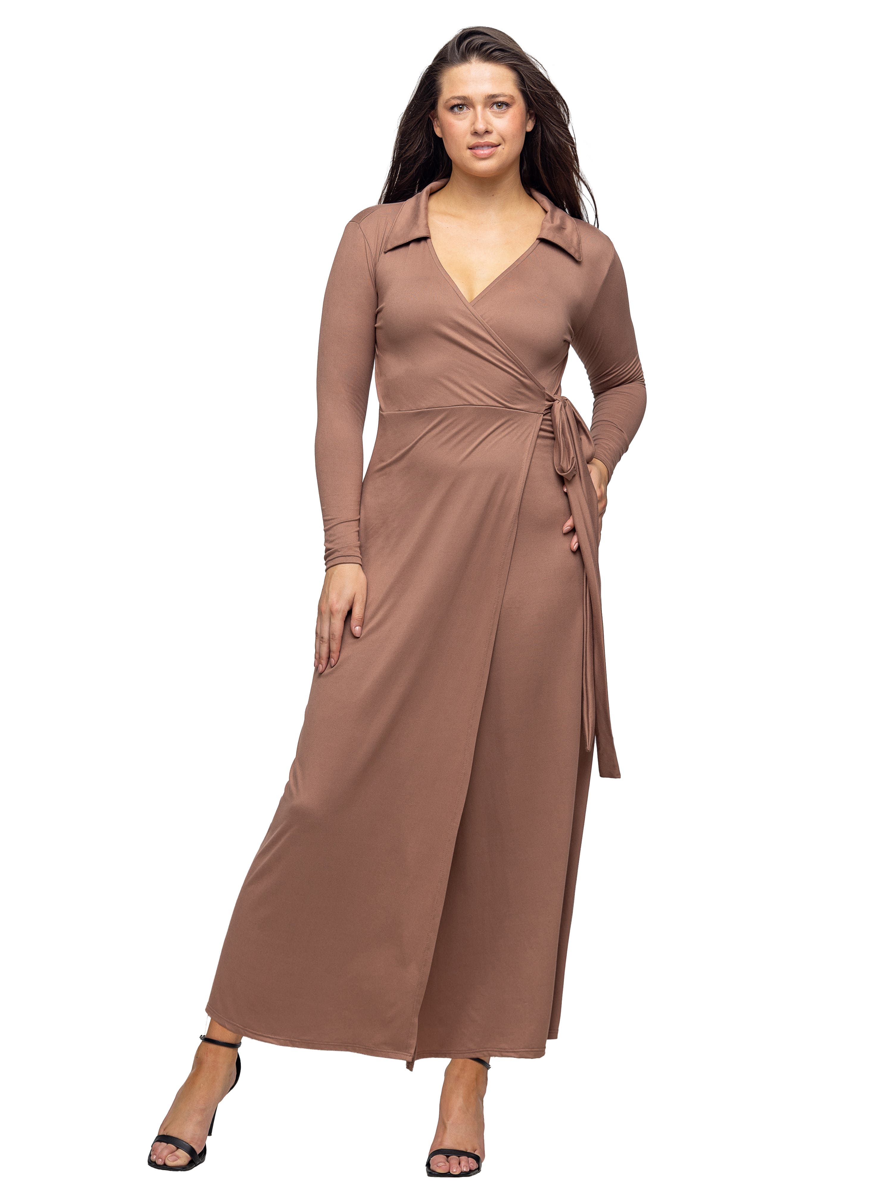 Comfortable Collared Wrap Maxi Dress - image 3