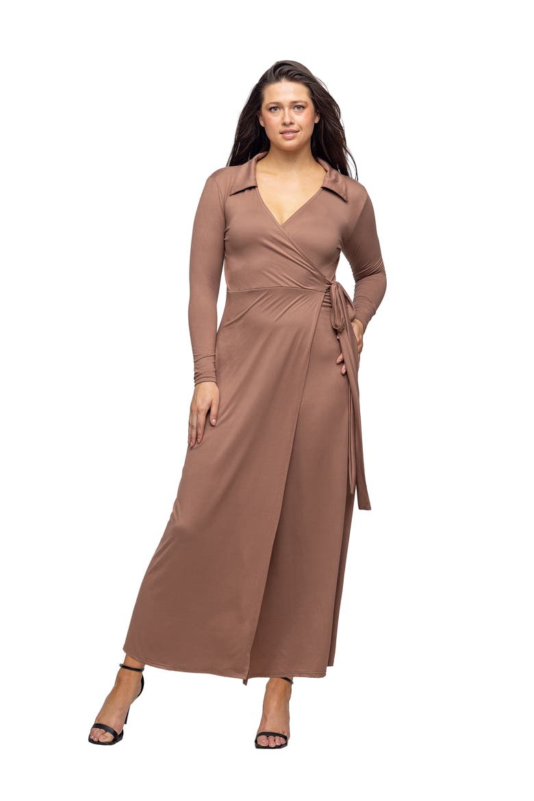 Comfortable Collared Wrap Maxi Dress, Main, color, Mocha