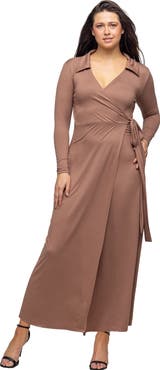 24seven Comfort Apparel Comfortable Collared Wrap Maxi Dress