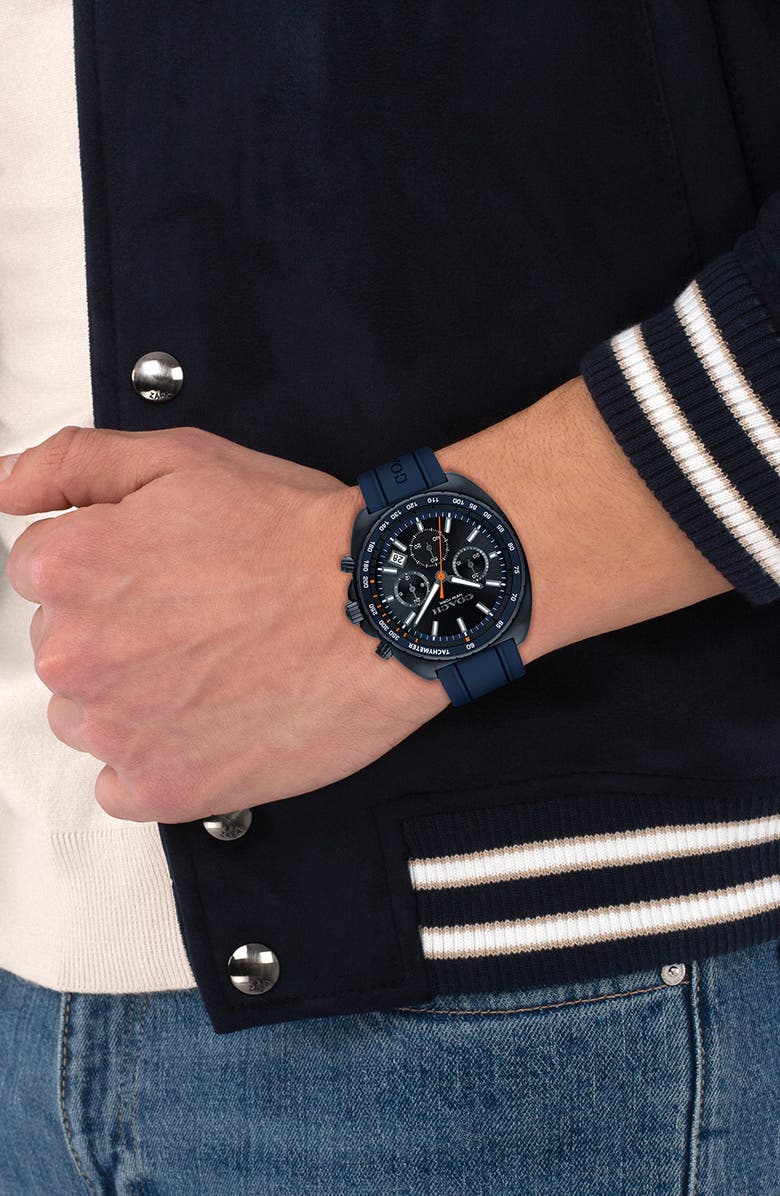 COACH Charter Chronograph Silicone Strap Watch, 44.5mm, Alternate, color,