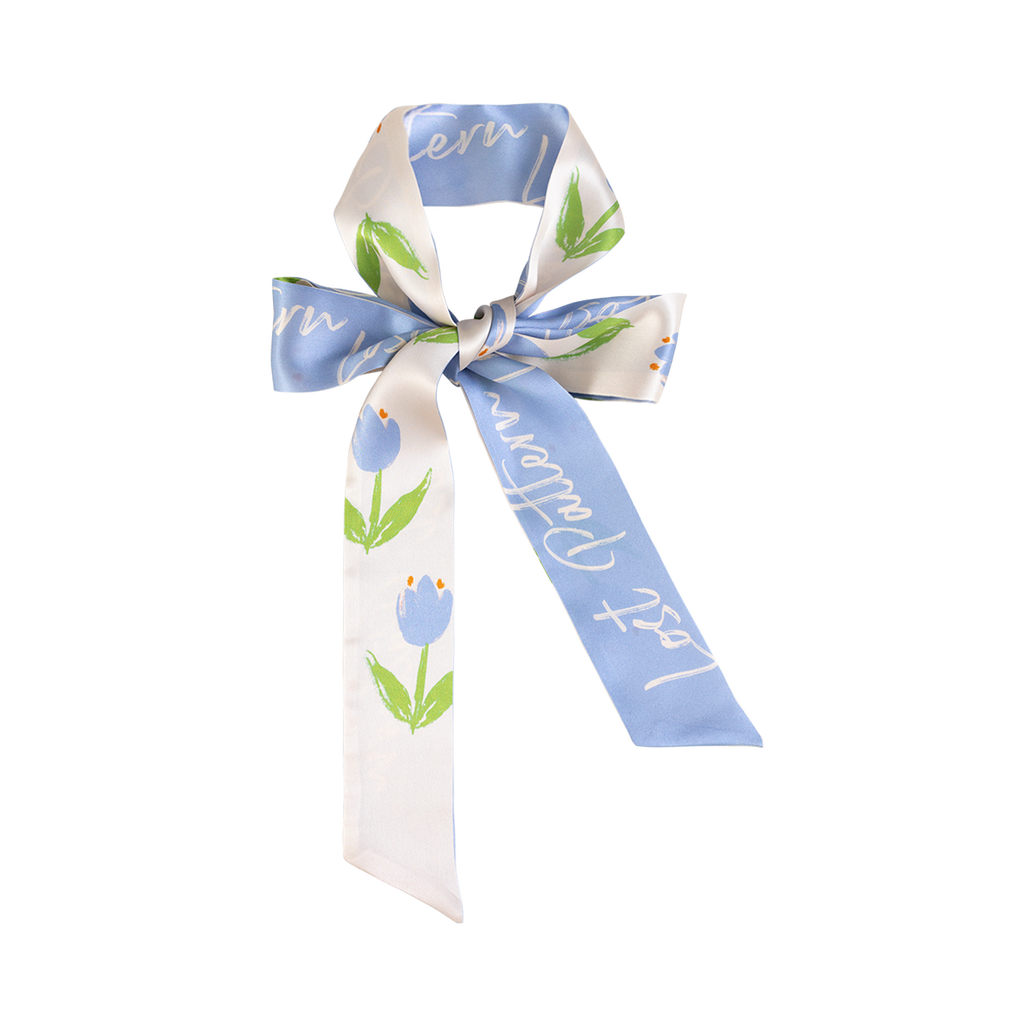 Lost Pattern Nyc "tulip" Silk Skinny Scarf In Blue