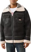 True Religion Faux Shearling Trim Faux Leather Jacket