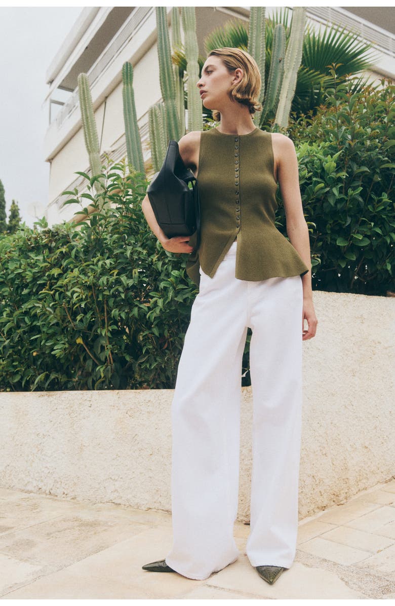 H&M Rib-knit Peplum Waistcoat, Alternate, color, Dark Khaki Green