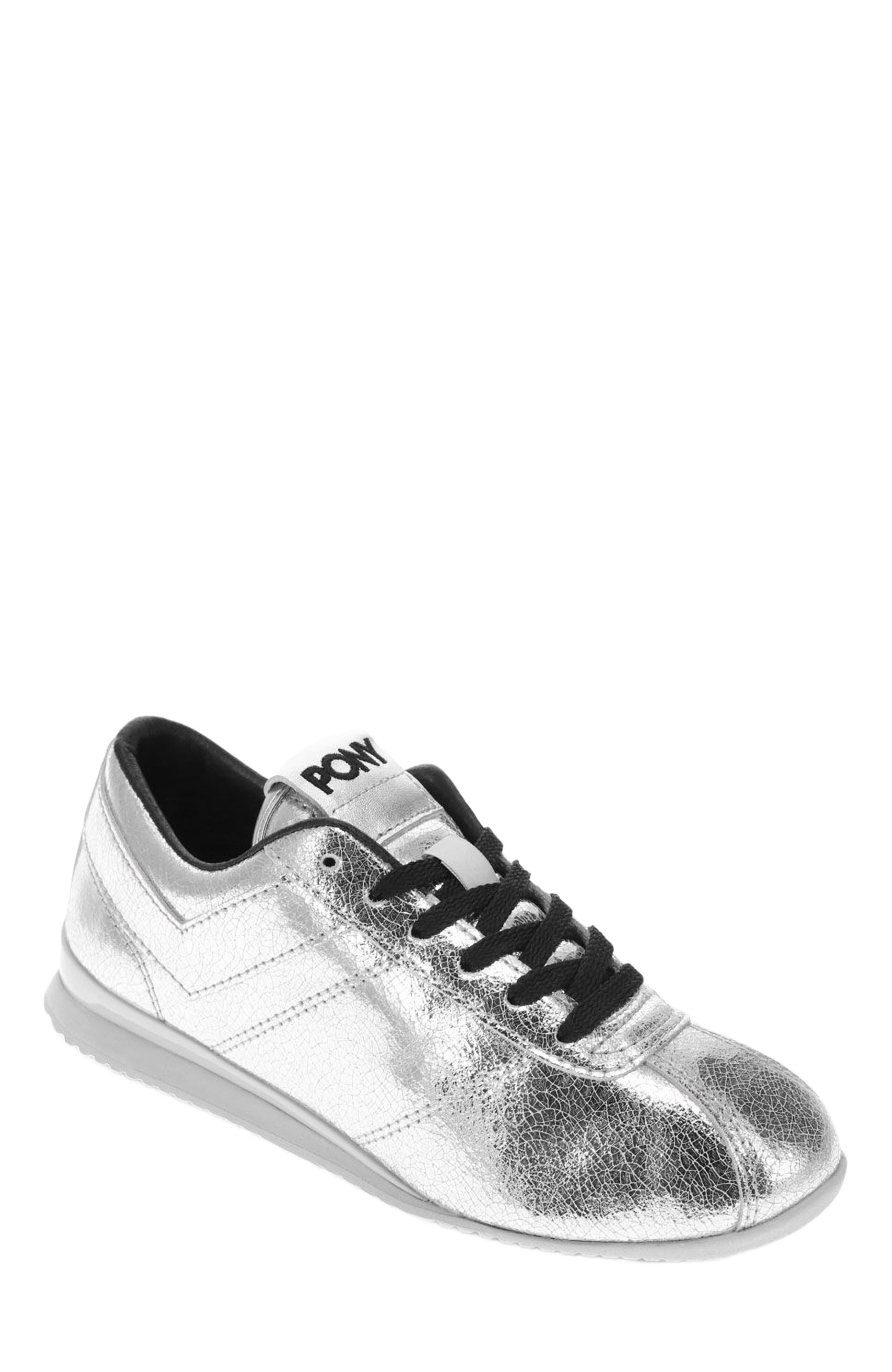 PONY KO-Low Vintage Metallic Sneakers, Main, color, Silver