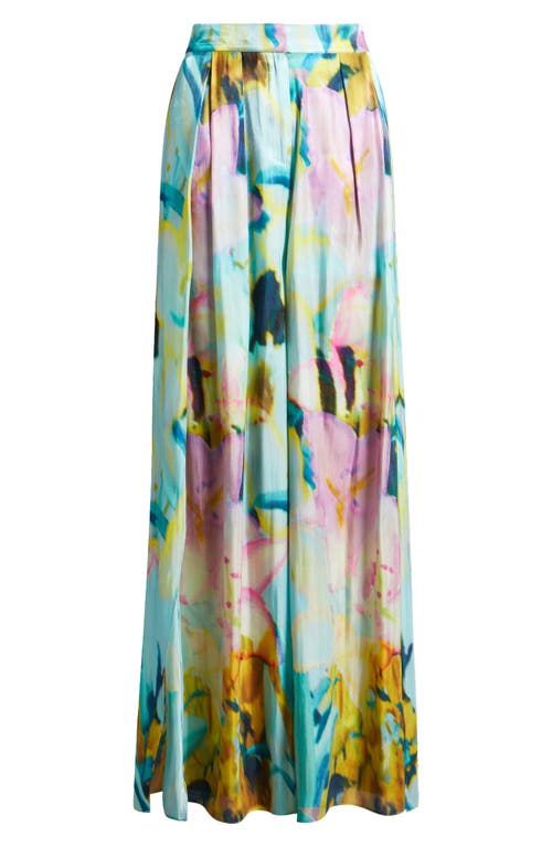 Kobi Halperin Loretta Floral Wide Leg Satin Pants In Capri Multi