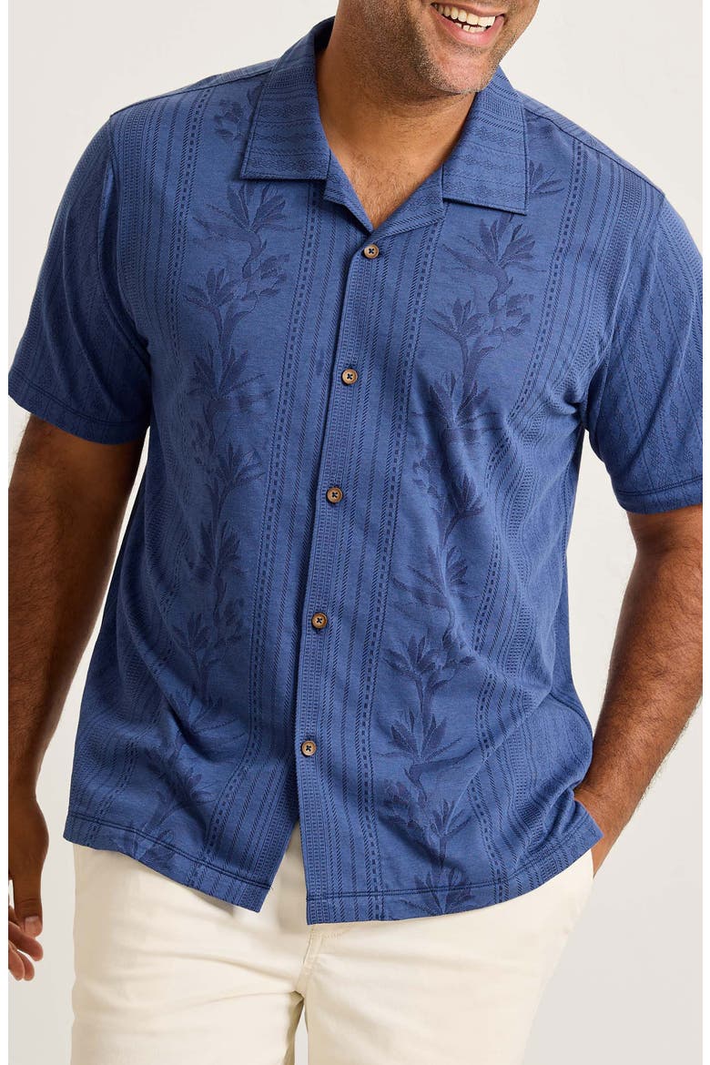 Palm Fresco Beach Border IslandZone® Camp Shirt, Main, color, CARBON NAVY