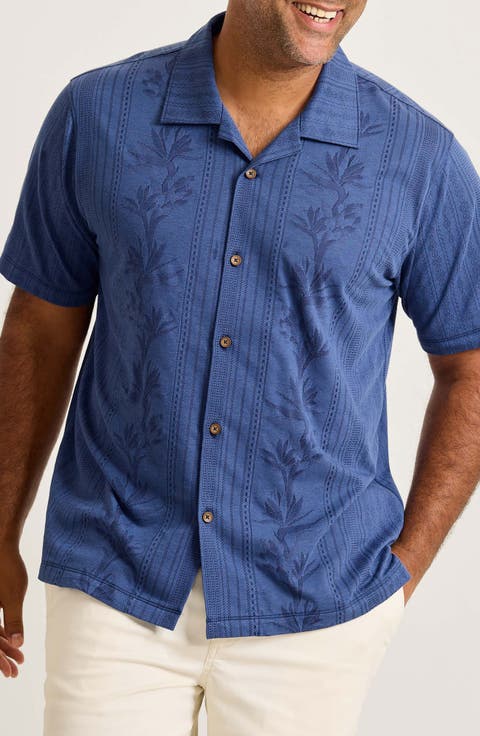 Palm Fresco Beach Border IslandZone® Camp Shirt (Big, Tall)