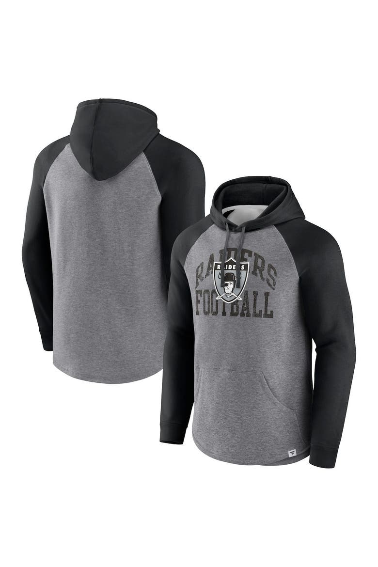 Men's Fanatics Branded Heather Gray Las Vegas Raiders Favorite Arch Raglan Pullover Hoodie, Main, color, Heather Gray