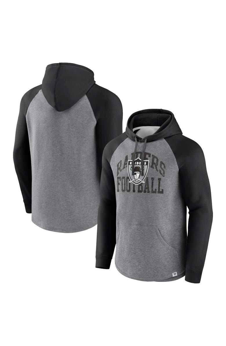 FANATICS Men's Fanatics Branded Heather Gray Las Vegas Raiders Favorite Arch Raglan Pullover Hoodie, Main, color, Heather Gray