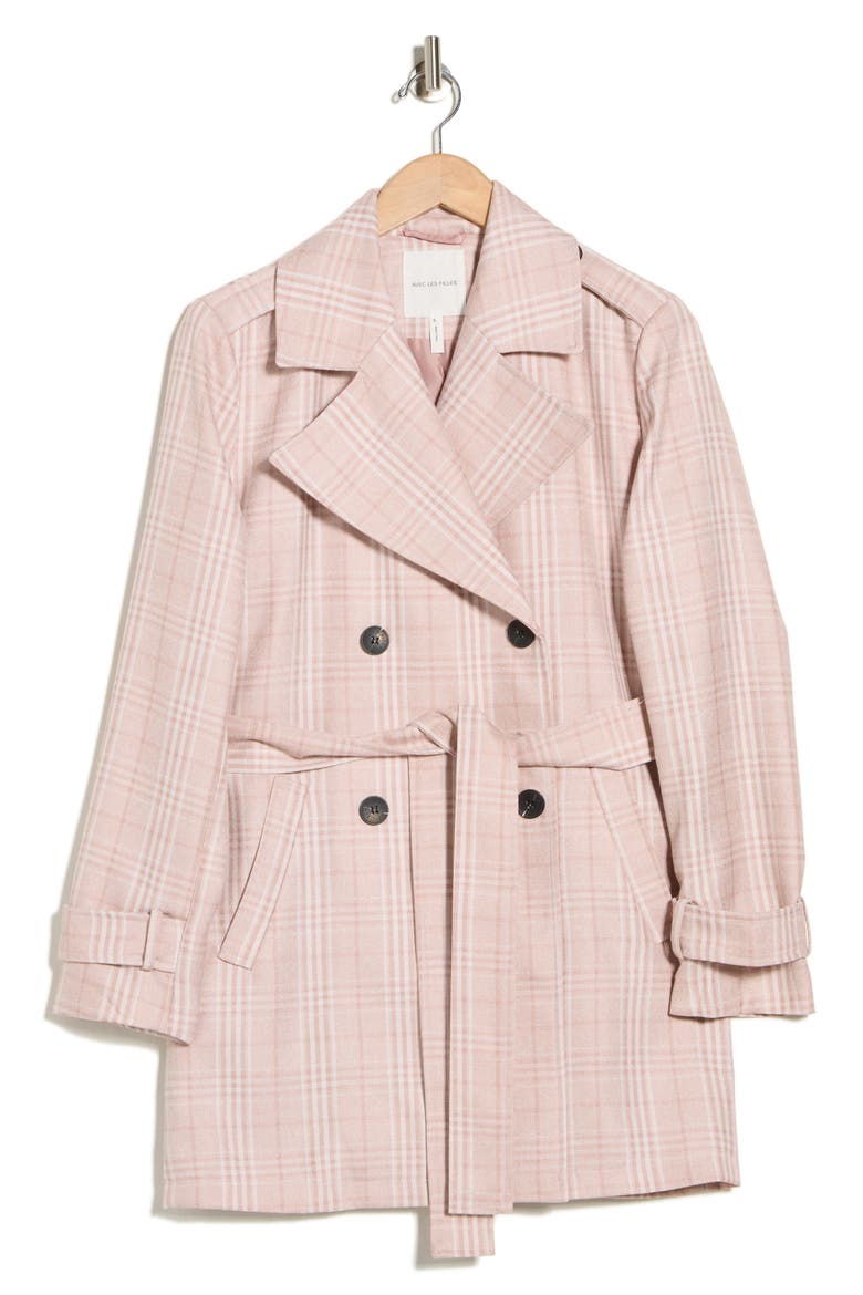 Plaid Double Breasted Trench Coat, Alternate, color, BLUSH PLAID