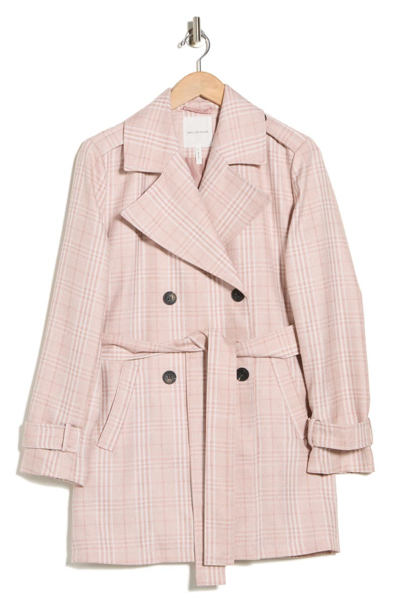Avec Les Filles Plaid Double Breasted Trench Coat, Alternate, color, Blush Plaid