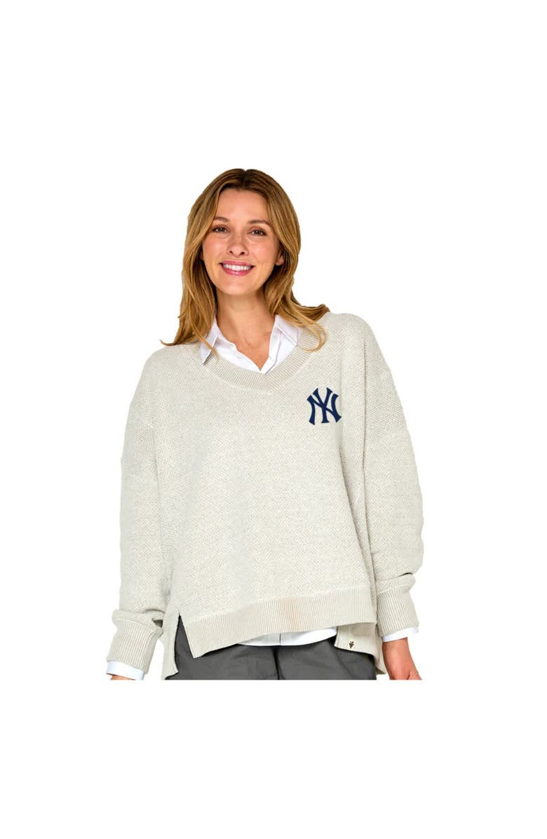 SOFT AS A GRAPE Women's Soft as a Grape  Beige New York Yankees Popcorn V-Neck Sweater, Main, color, Beige