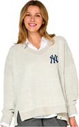 SOFT AS A GRAPE Women's Soft as a Grape  Beige New York Yankees Popcorn V-Neck Sweater